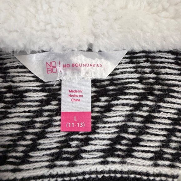 NO BOUNDARIES Womens Black White Sherpa Lined Hooded Cardigan Sweater Lg - Picture 2 of 7